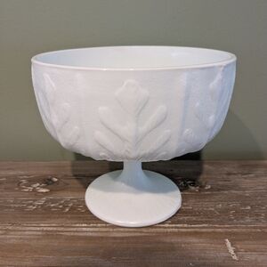FTD Oak Leaf Planter Vtg 1975 White Milk Glass Footed Compote 5.75" H 6.5" W